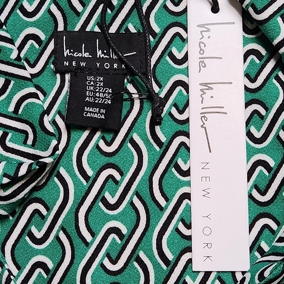 Dress knee length V-neck with tie short sleeves Size 2X NICOLE MILLER NWT - Picture 9 of 15